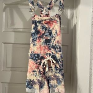 Tie dye cotton overalls